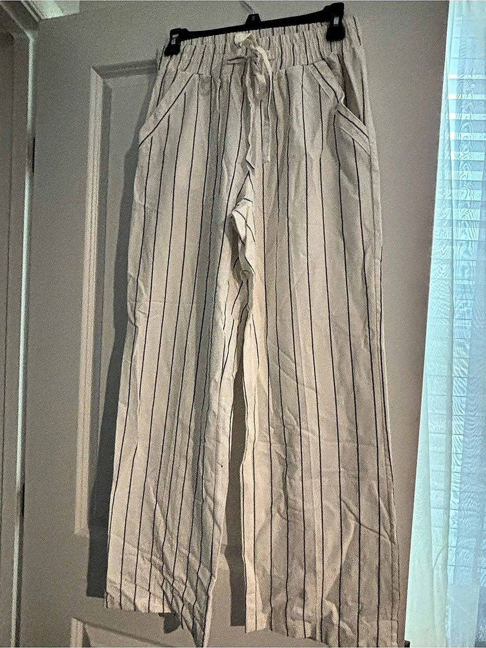 Striped Wide Leg Pants in Beige & Black
